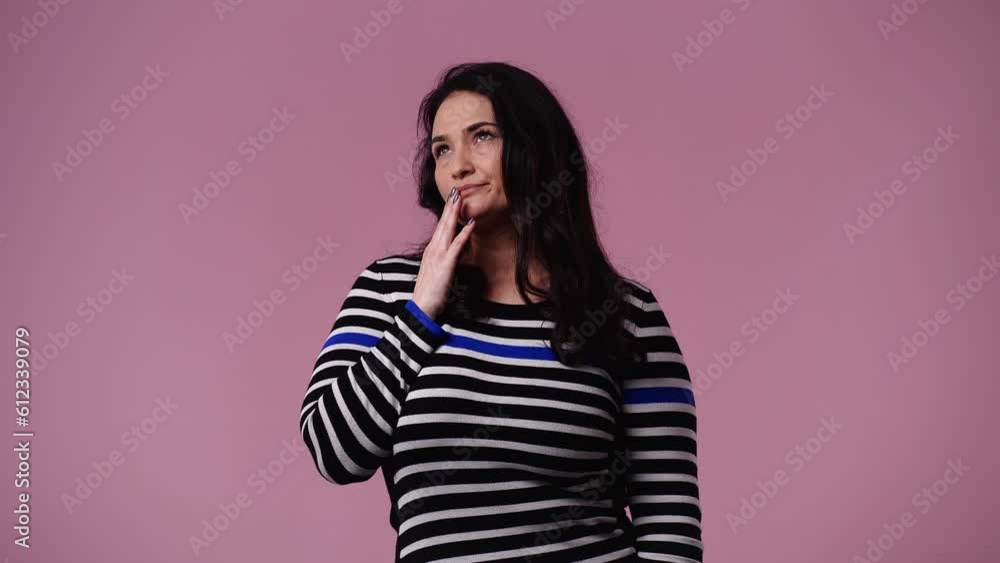 4k video of one woman thinking about something and showing thumb up. 4k video of one woman thinking about something and showing thumb up.
