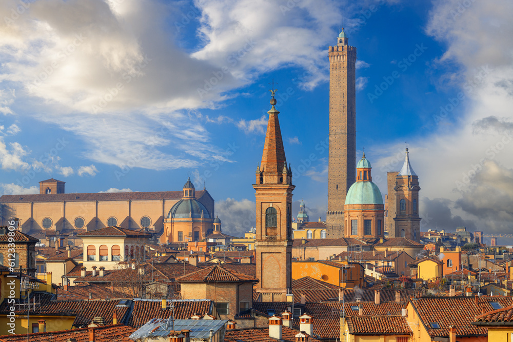 Bologna, Italy Rooftop Skyline and Famous Towers