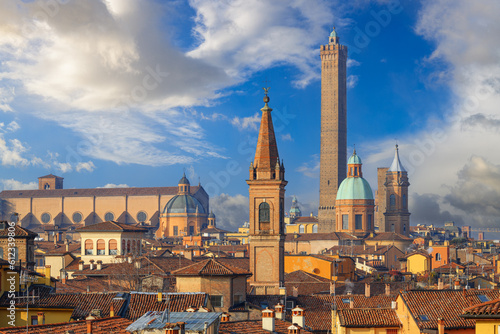 Bologna, Italy Rooftop Skyline and Famous Towers
