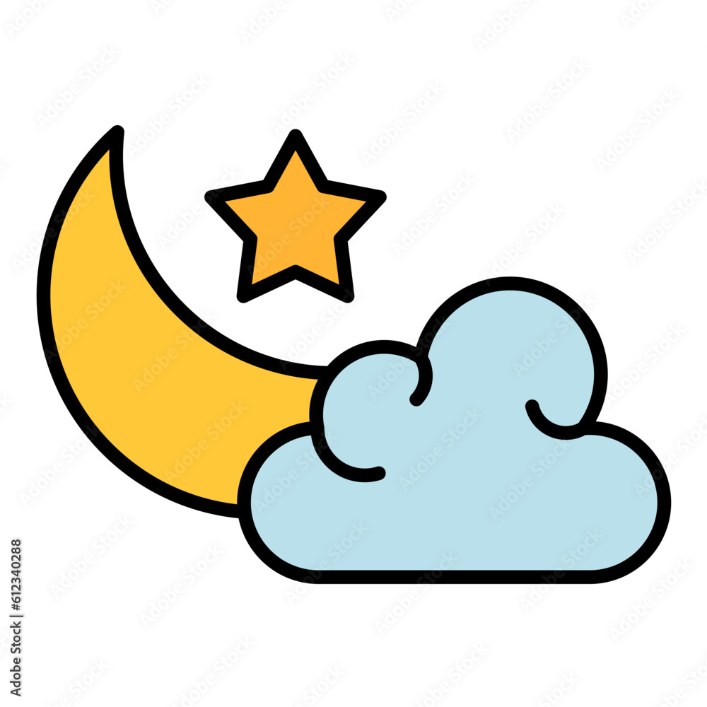 Star And Crescent Moon Line Color Icon Star And Crescent Moon Line Color Icon