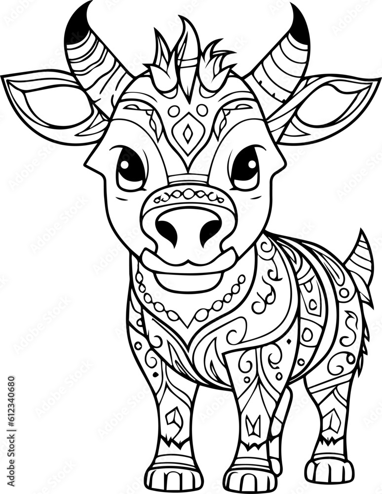 Cute little animal black & white vector illustration for coloring book isolated on white background