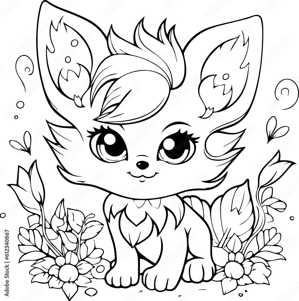 Cute little animal black & white vector illustration for coloring book isolated on white ...