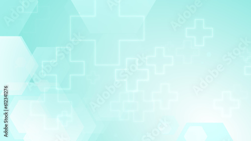 Abstract hexagon cross geometric blue green pattern medical background.