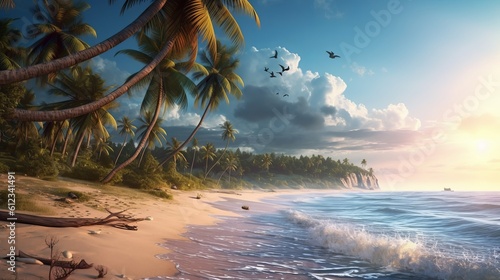 art Untouched tropical beach background Generative AI © Suleyman