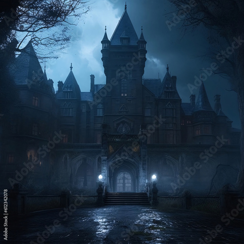 old gothic castle in the night