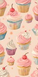 Watercolor cupcakes on a pink background.
