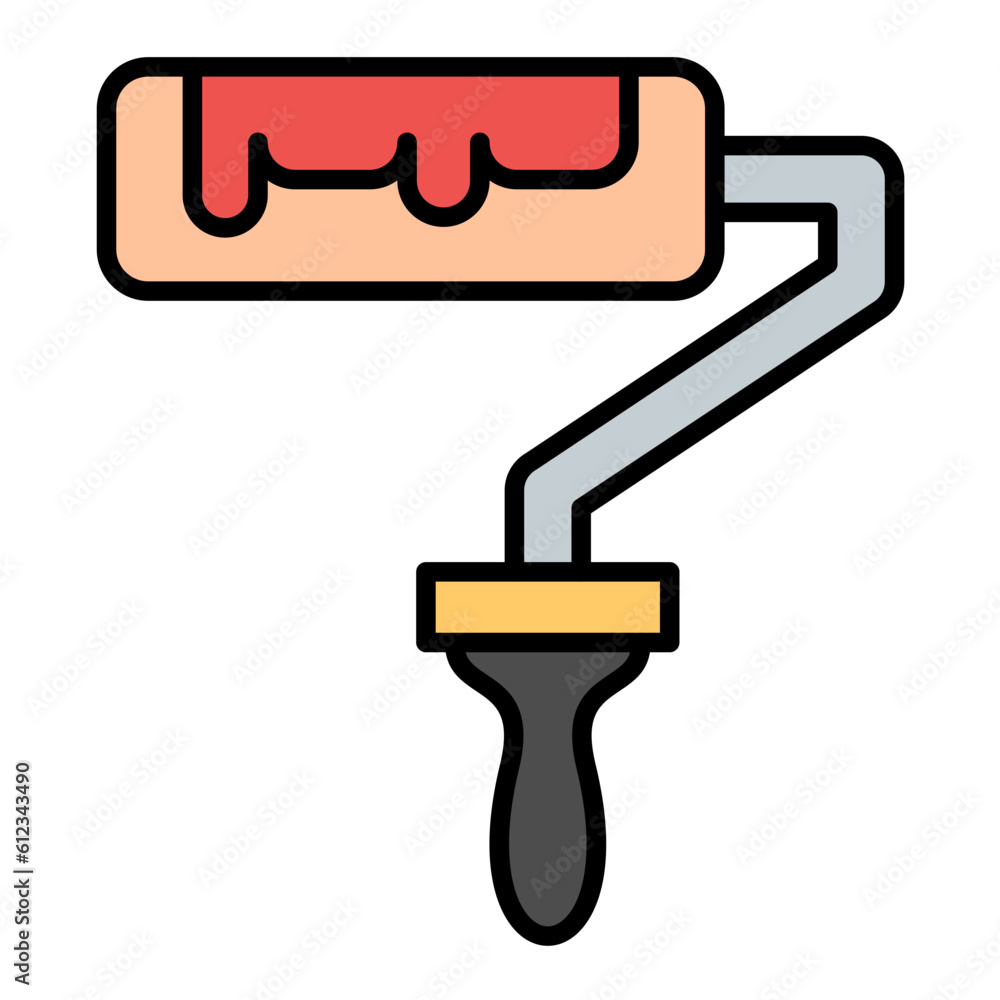 Paint Roller Line Color Icon Paint Roller Line Color Icon