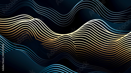 Abstract background with golden and blue lines, generative AI.