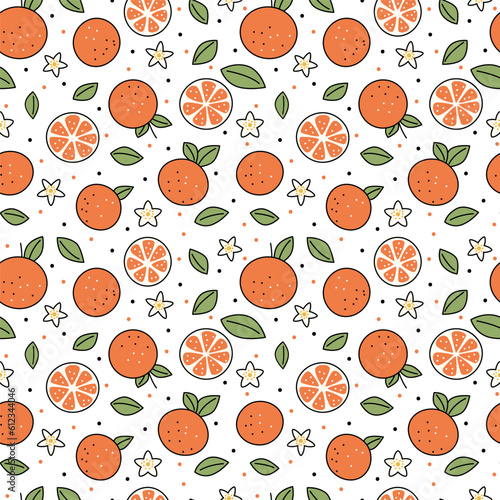 Fototapeta Naklejka Na Ścianę i Meble -  Orange seamless pattern. Organic healthy fruit background