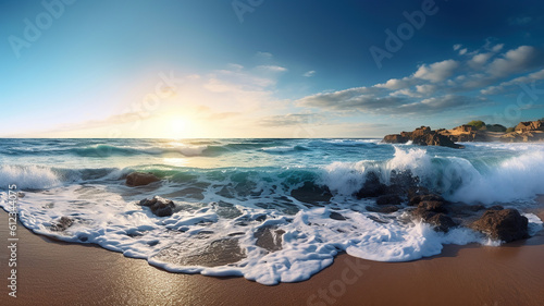 beautiful seascape panorama. Composition of nature. Generative Ai