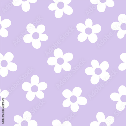 Purple seamless pattern with white daisy flowers