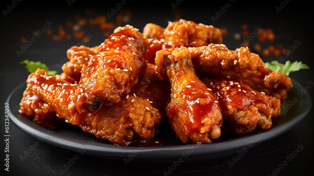 Generative AI. Crispy Fried Chicken Wings with Sweet and Spicy Sauce