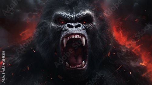 A realistic angry gorilla. Generative ai. © joseduardo