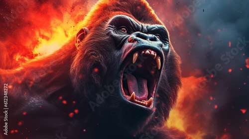 A realistic angry gorilla. Generative ai.