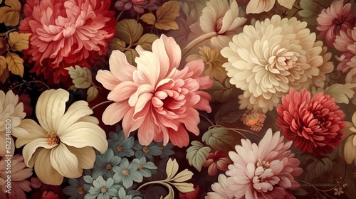 A beautiful fantasy vintage wallpaper botanical flower. Generative ai.