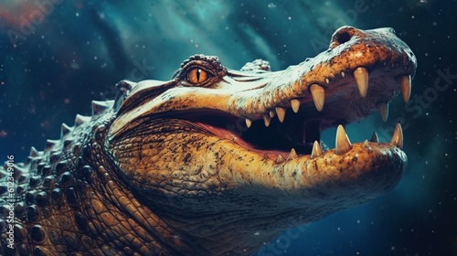 A realistic photo with crocodile close up. Generative ai.