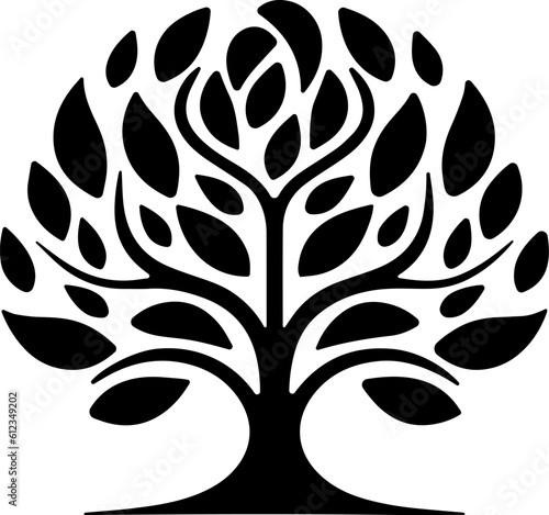Black Silhouette Large Tree into wind with beautiful leaf and leaves vector graphic design