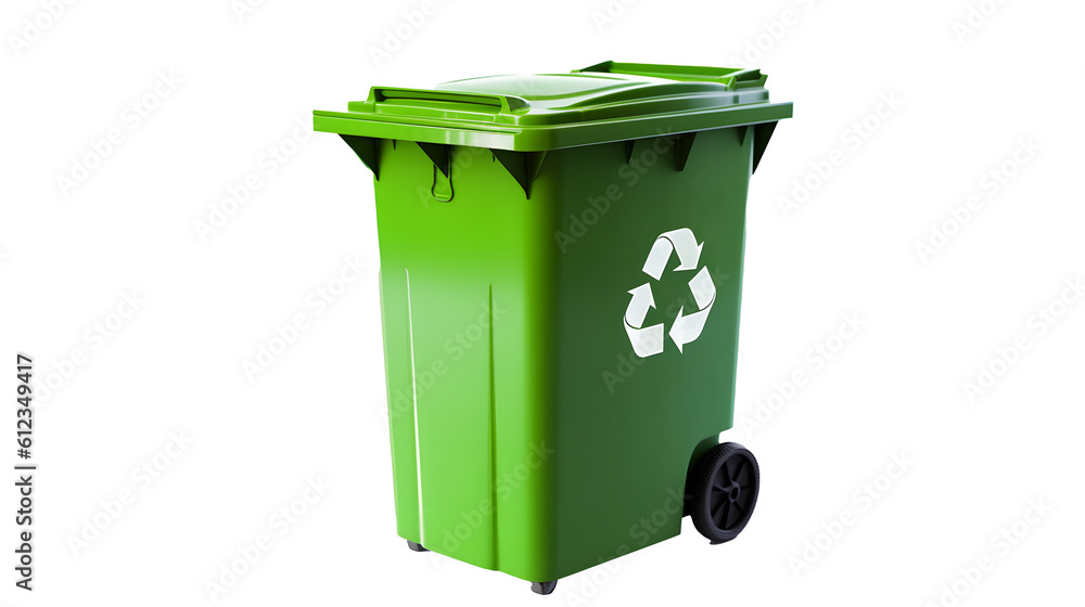 Green Garbage Container with Recycling Symbol, Transparent Background PNG - Generative A Green Garbage Container with Recycling Symbol, Transparent Background PNG - Generative A