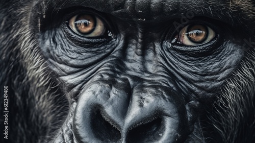 A realistic photo with gorilla close up. Generative ai. © joseduardo