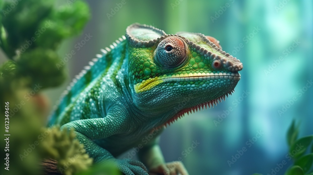 Obraz premium A realistic photo with a chameleon close up. Generative ai.
