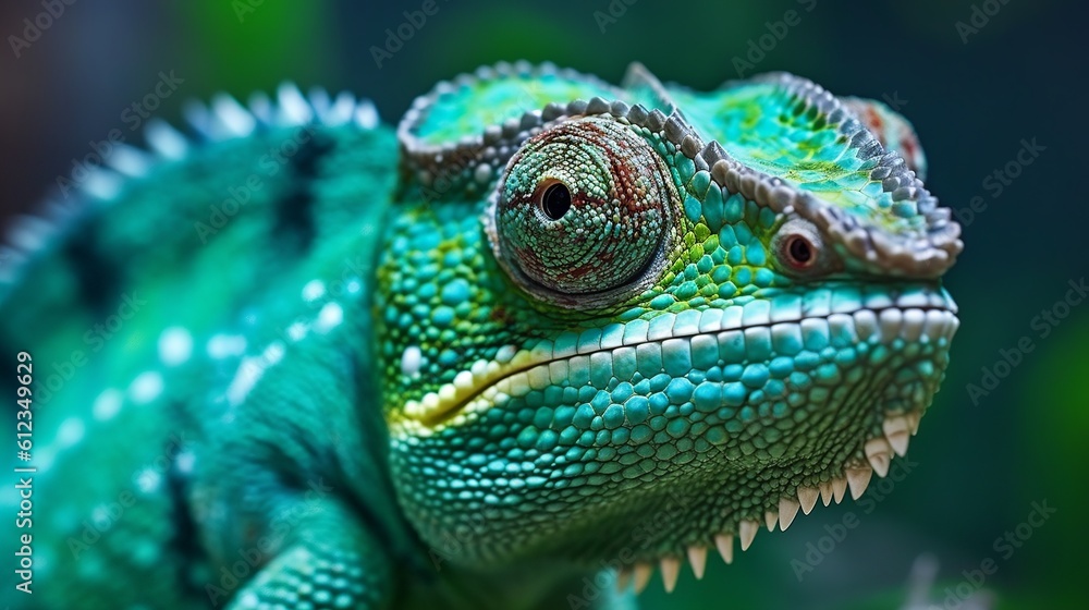 Fototapeta premium A realistic photo with a chameleon close up. Generative ai.