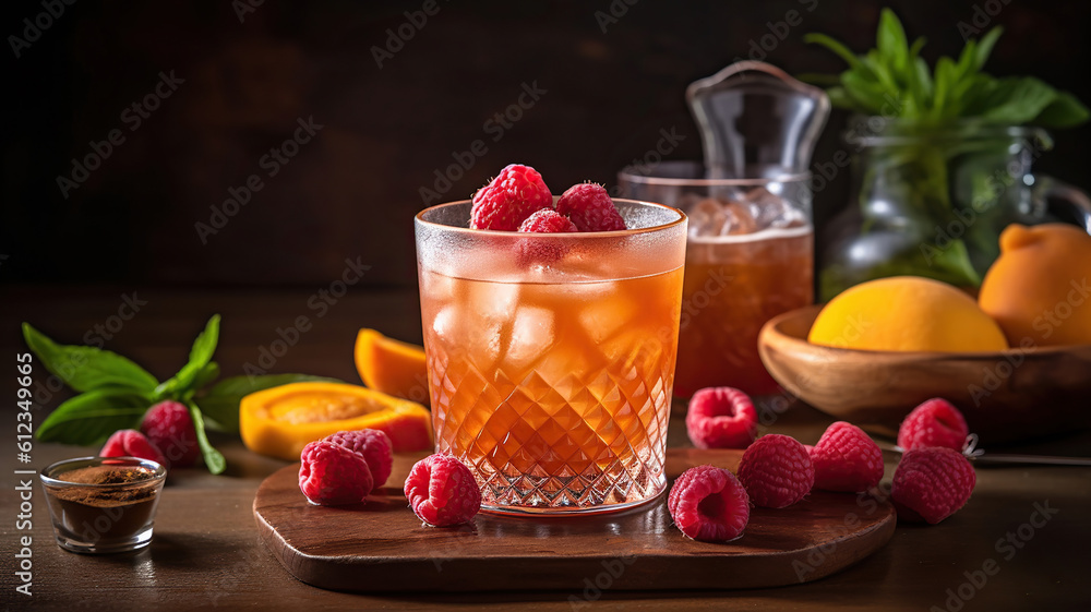 Spring or summer refreshing cold cocktail or mocktail with berries. Generative Ai Spring or summer refreshing cold cocktail or mocktail with berries. Generative Ai