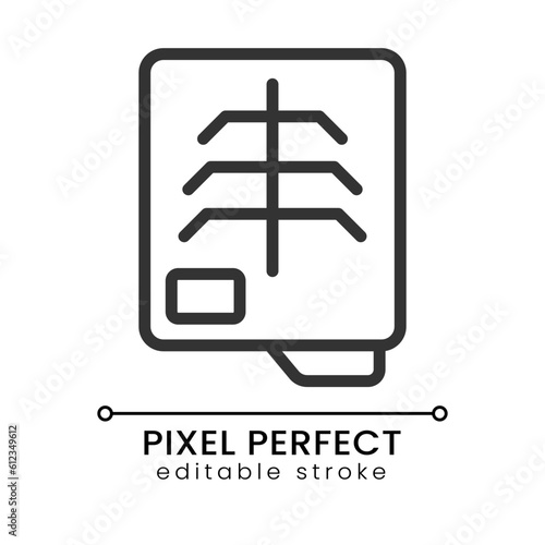 Radiography test pixel perfect linear icon. Radiology checkup. Chest image. Fluoroscopy. Thin line illustration. Contour symbol. Vector outline drawing. Editable stroke. Poppins font used
