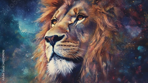 A realistic photo with a lion close up. Generative ai.