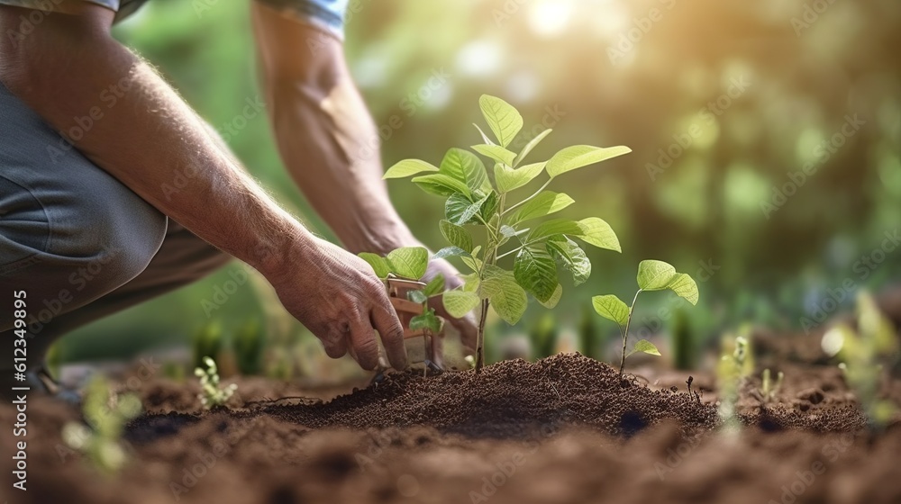 Gardening scene. A people planting trees and vegetables. Generative ai. Gardening scene. A people planting trees and vegetables. Generative ai.