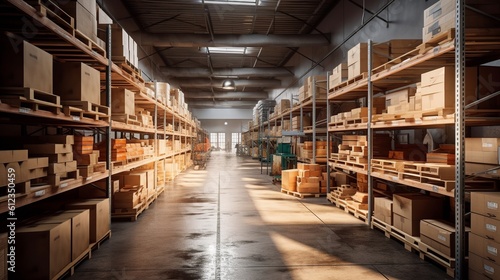 Wallpaper Mural A large clean warehouse with boxes. Generative ai. Torontodigital.ca