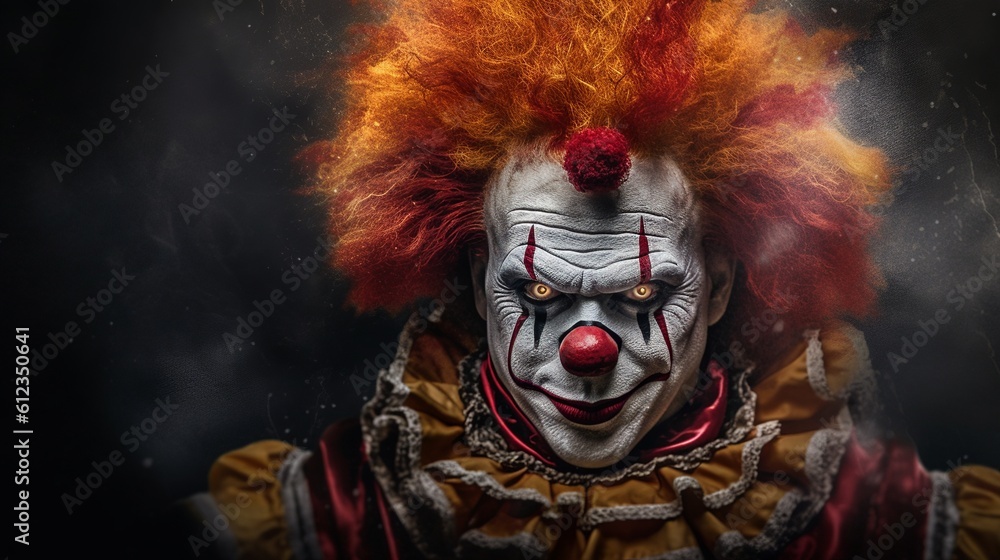 A realistic photo with evil clown. Generative ai. A realistic photo with evil clown. Generative ai.