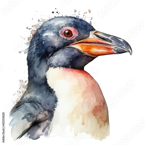 Aquarell-Handzeichnung eines Pinguins: Liebenswertes Tiermotiv in zarten Wasserfarben photo