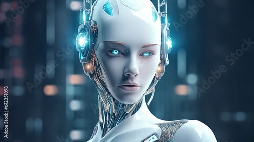 A female robot face ai. Generative ai.