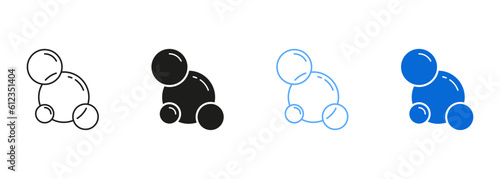 Sphere Foam, Aquarium Drops Line and Silhouette Icon Set. Soap, Clear Soda Symbol Collection. Fizzy Drink, Water Bubble Black and Blue Pictogram. Effervescent Champagne. Isolated Vector Illustration