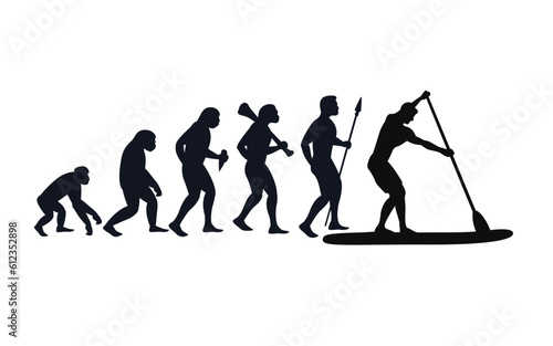 Evolution from primate to Man on sup board