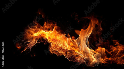 Fire flames on black background. Generative Ai © Putra