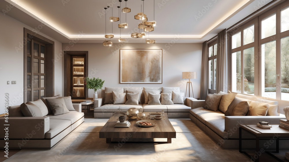 Fototapeta premium Interior design of living room in luxury home. Generative ai.