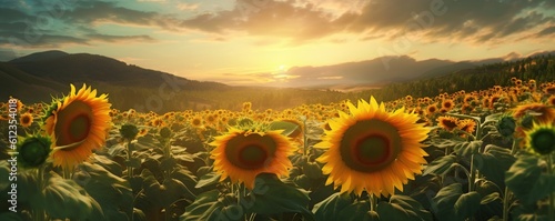 sunflower field sunset sky view photo