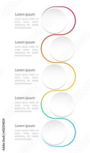 Neumorphic wavy gradient infographic chart design template. Abstract infochart with editable contour. Instructional graphics with 5 step sequence. Visual data presentation. Myriad Pro font used