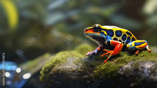 Bright poisonous frog on a stone. Generative AI