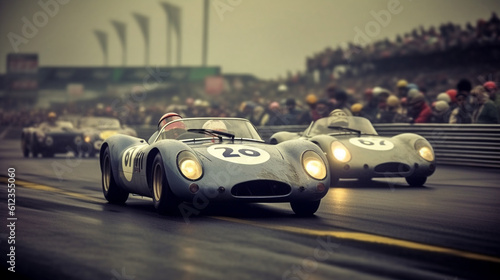 Racing old racing cars. Generative AI photo