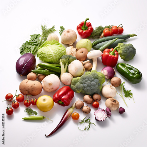 Vegetables on white background composition. Generative AI.