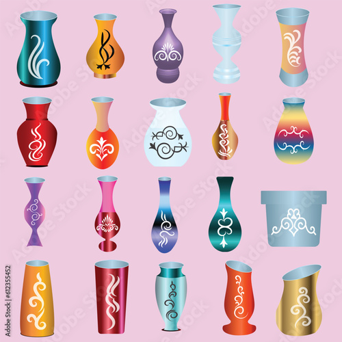 Set of colorful flowerpots for house. Flat style indoor pots for plants and flowers. Vector illustration isolated. Collection of modern flower pots and vases.