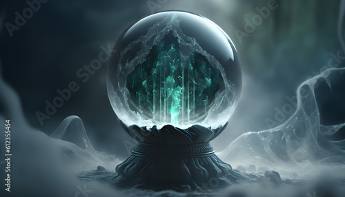 Crystal magic ball predict fate with fog and smog. Generation AI