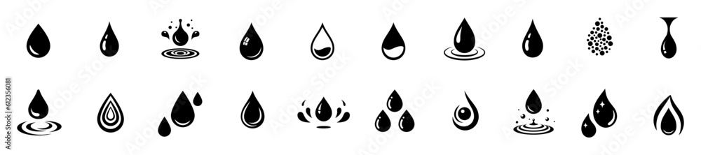 Water drop icon set. Flat droplet logo shapes collection