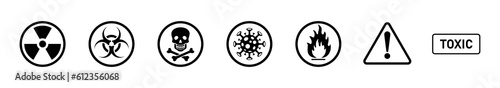 Warning sign on white background. Nuclear Radiation chemical biological icon set, Toxic sign, Biohazard