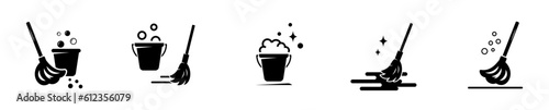 Cleaning, mop icon. Floor mop icons. Mop And Bucket symbol.