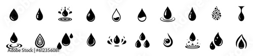 Water drop icon set. Flat droplet logo shapes collection