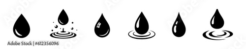 Water drop icon set. Flat droplet logo shapes collection