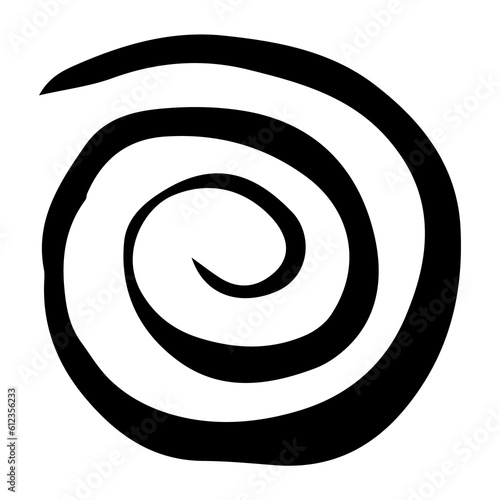 Round swirl symbol, hand painted with ink brush. Png clipart isolated on transparent background